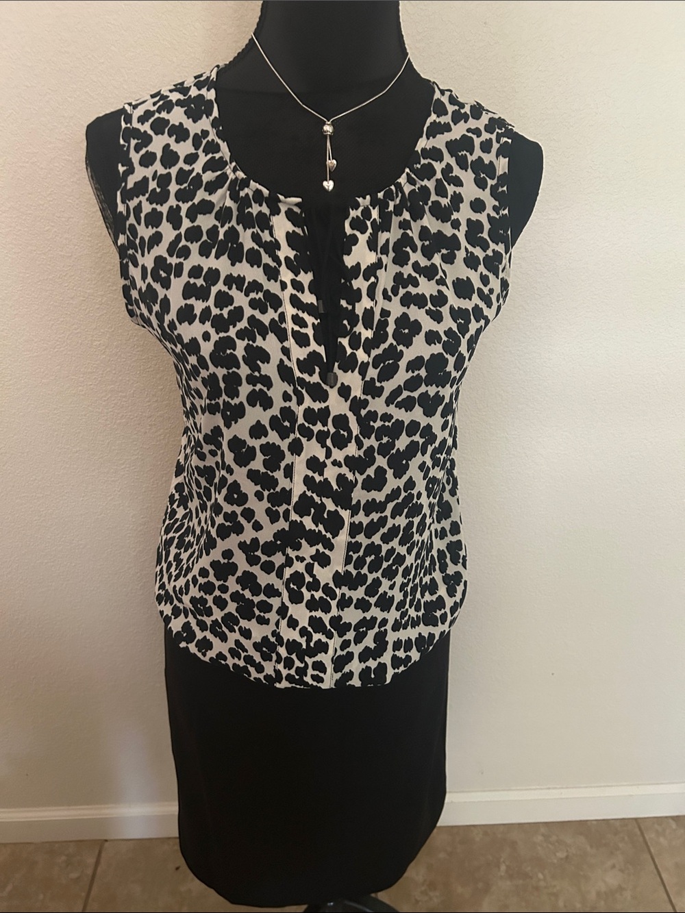 LOFT Black and White Leopard-Print Skirt Set Top sized small but oversized
